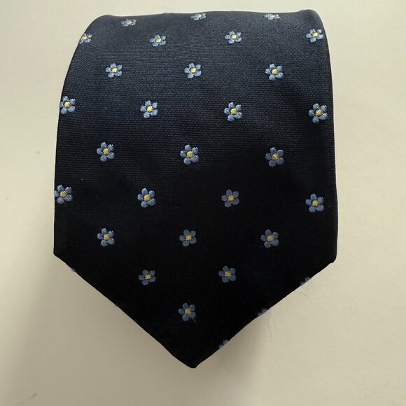 Lands' End 100% Silk Tie Navy Blue Forget-Me-Not Floral Pattern - Picture 1 of 6